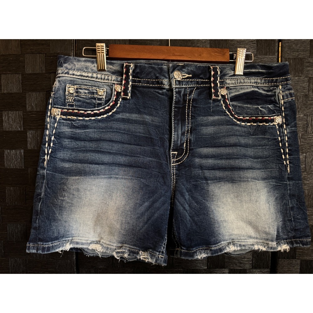 Miss Me Denim Shorts Women 33 Blue Excellent Embellished Frayed M14EFH301